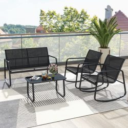 4-Piece Patio Rocking Set with Glass-Top Table
